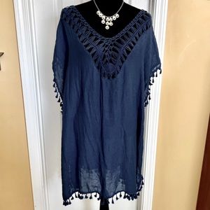🆕 Breezy navy blue open tie back, swimsuit beach cover-up.